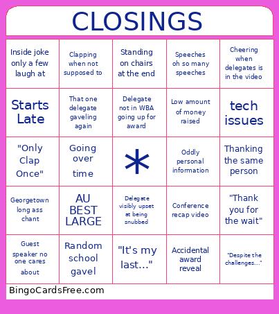 CLOSING CEREMONIES Bingo Card