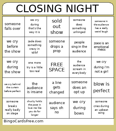 CLOSING NIGHT Bingo Card