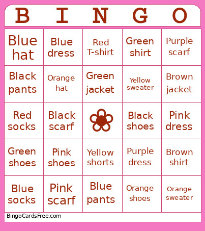 Clothes And Colors Bingo Card