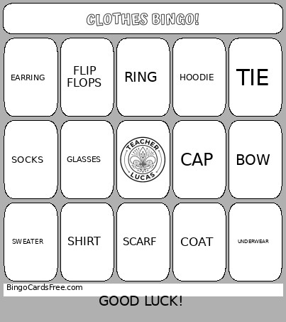 CLOTHES ! Bingo Card