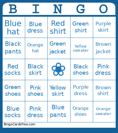 Clothing And Colors Bingo Card