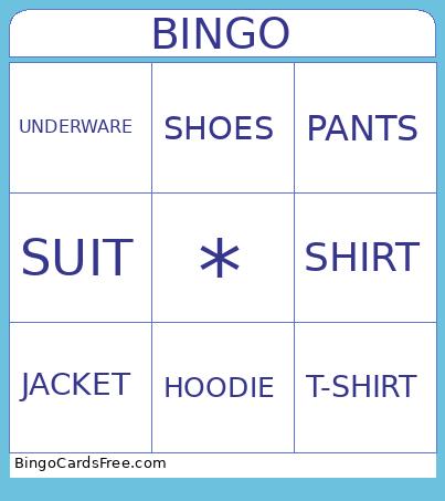 Clothing Items ESL Bingo Card