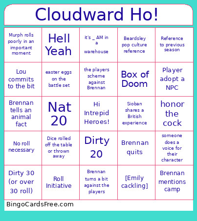 Cloudward Ho! Bingo Card