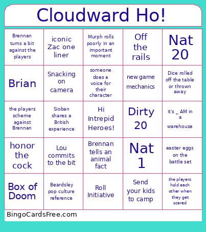 Cloudward Ho! Bingo Card