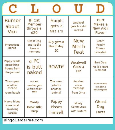Cloudward, Ho! Bingo