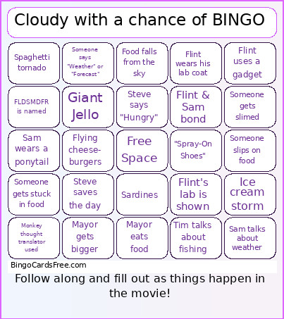 Cloudy With A Chance Of Bingo Card