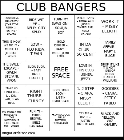 CLUB BANGERS Bingo Card