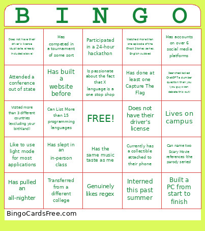 Club Bingo Card