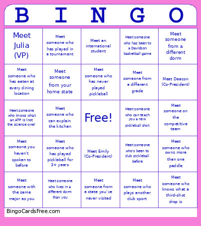 Club Pickleball Meet & Greet Bingo Card