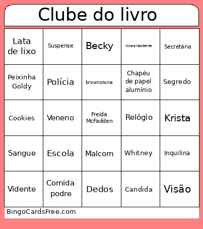 Clube Do Livro Bingo Card