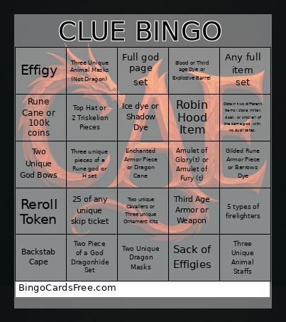CLUE Bingo Card