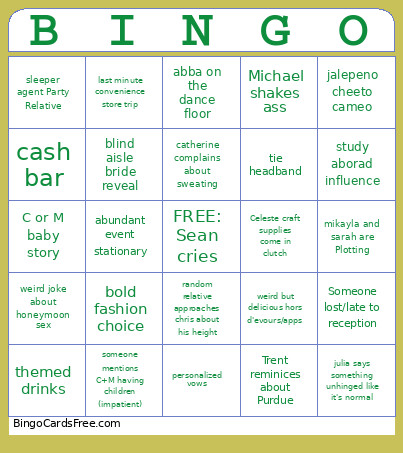 CM Wedding Bingo Card
