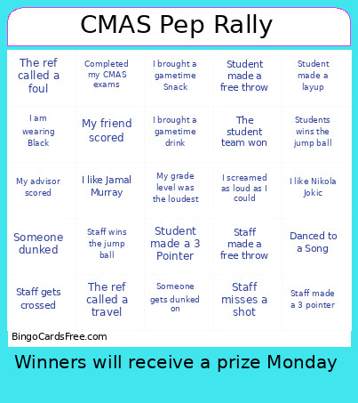 CMAS Pep Rally Bingo Card