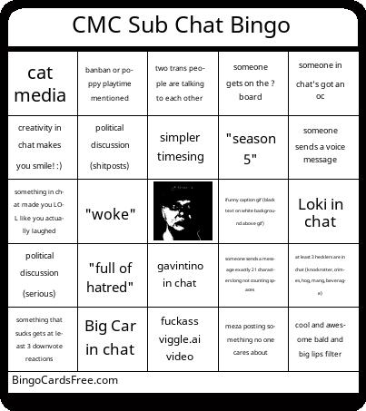 CMC Sub Chat Bingo