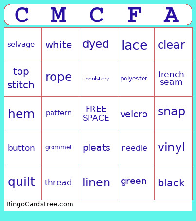 CMCFA Bingo Card