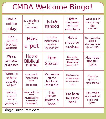 CMDA Welcome Bingo!