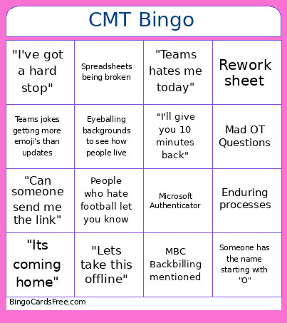 CMT Bingo Card