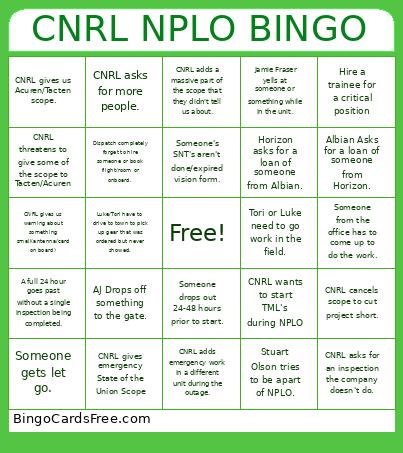 CNRL NPLO Bingo Card