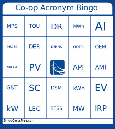 Co-op Acronym Bingo Card