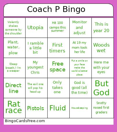 Coach P Bingo 