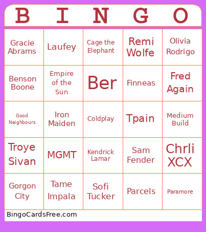 Coachella 2025 Predictions Bingo Card