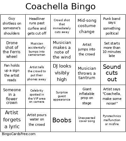 Coachella Bingo Card