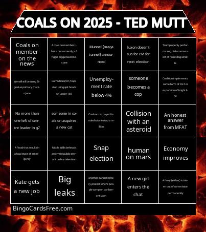 COALS ON 2025 - TED MUTT Bingo