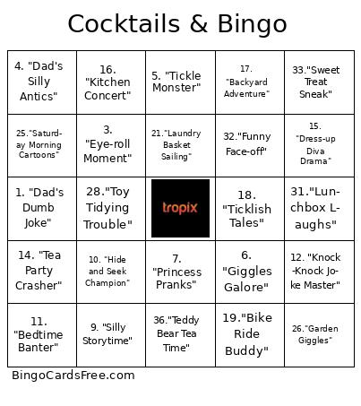 Cocktails & Bingo Balls Cards Free Pdf Printable Game, Title: Cocktails & Bingo