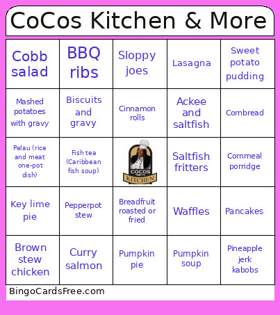 CoCos Kitchen & More Bingo Card