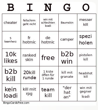 COD Bingo Card