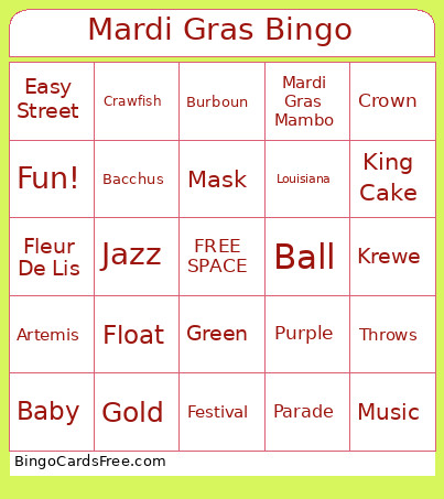 Cogir Mardi Gras Bingo Card