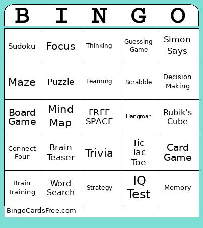 Cognitive Games Bingo Card