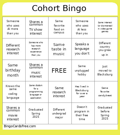 Cohort Bingo Card