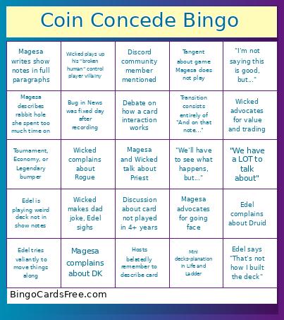 Coin Concede Podcast Bingo