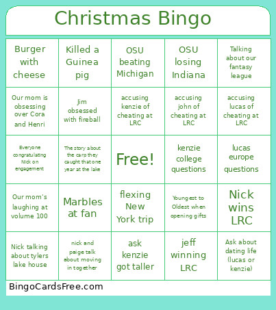Coleman Christmas Bingo Card