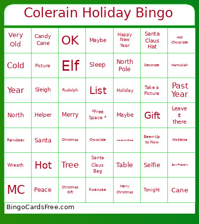 Colerain Holiday Bingo Card