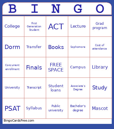 College Bingo Card