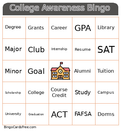College Awareness Bingo Card