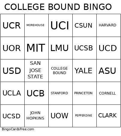 COLLEGE BOUND Bingo Card