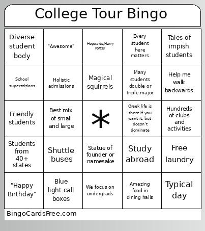 College Tour Bingo! 