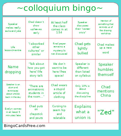 Colloquium Bingo Card