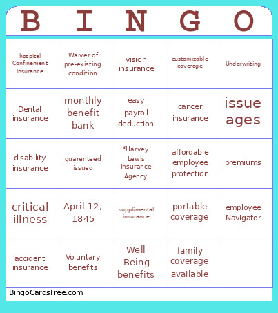 Colonial Life Bingo Card