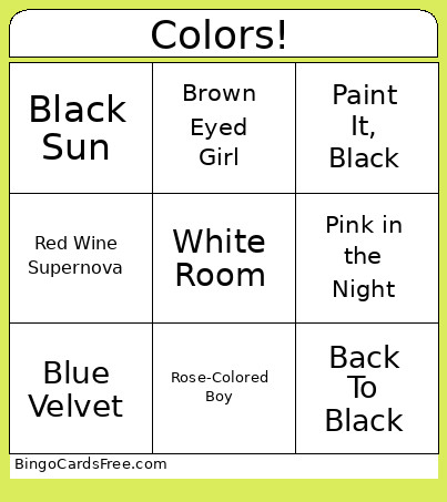 Color In The Name Bingo Card