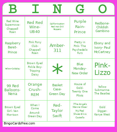 Color Splash Weekend TEST Bingo Card