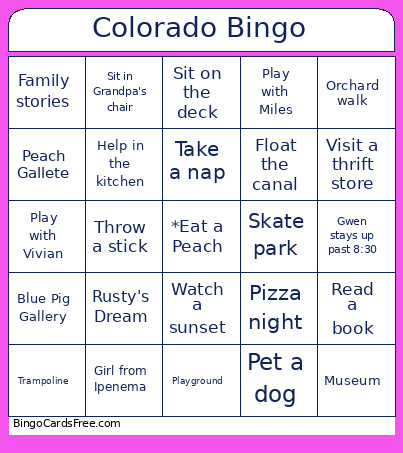 Colorado Bingo Card