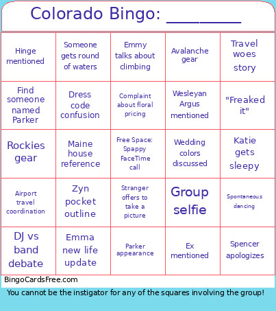 Colorado : _________ Bingo Card