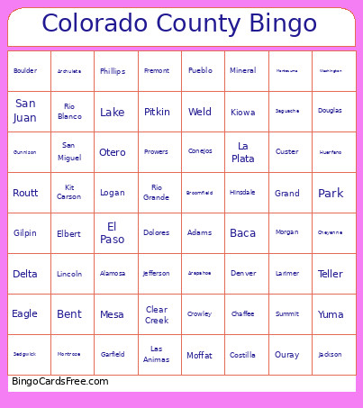 Colorado County Bingo Card