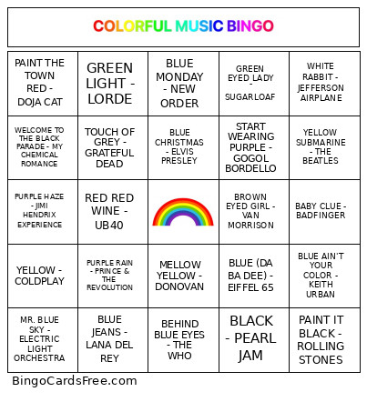 COLORFUL MUSIC Bingo Card