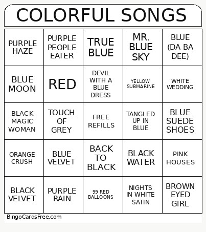 COLORFUL SONGS Bingo Card