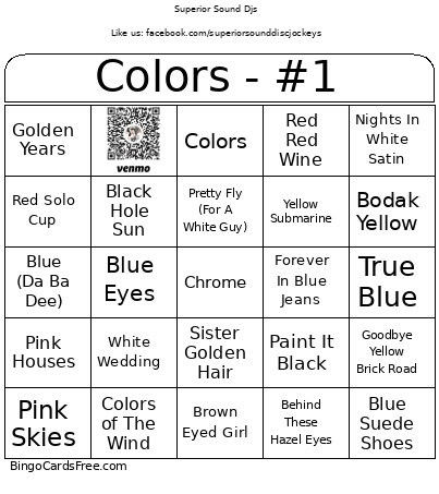 Colors - #1 Bingo Card